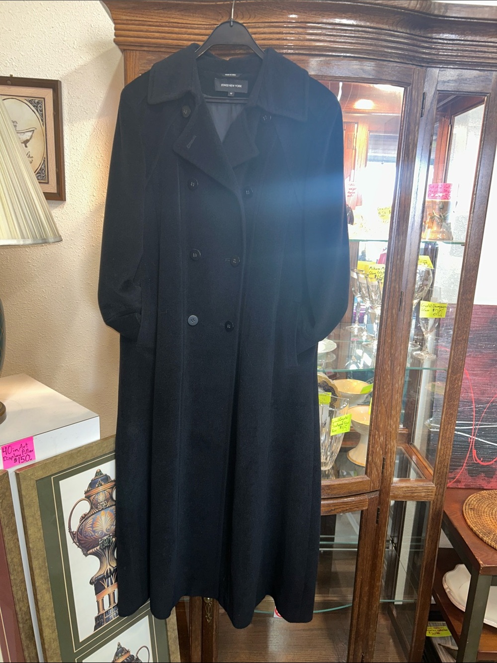 Jones New York Black Double-Breasted Wool Maxi Coat